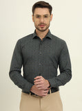 Navy Blue Printed Slim Fit Formal Shirt | Metal