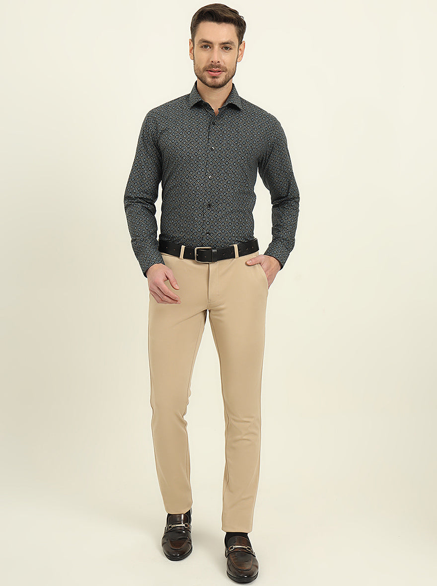 Navy Blue Printed Slim Fit Formal Shirt | Metal