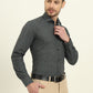 Navy Blue Printed Slim Fit Formal Shirt | Metal