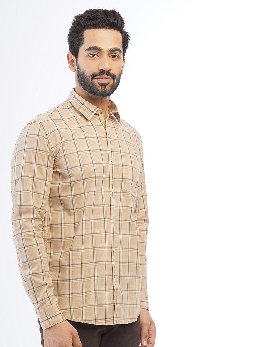 Beige Checked Smart Fit Semi Casual Shirt | Greenfibre