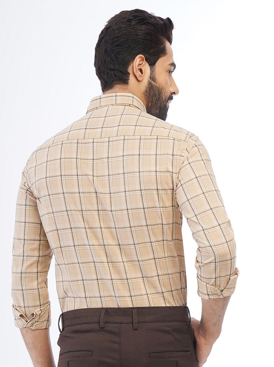 Beige Checked Smart Fit Semi Casual Shirt | Greenfibre