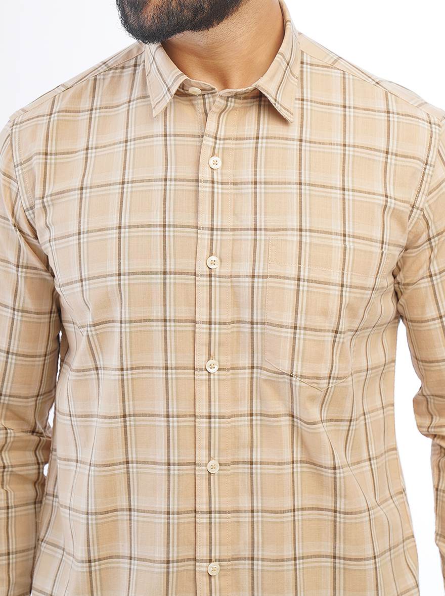 Beige Checked Smart Fit Semi Casual Shirt | Greenfibre