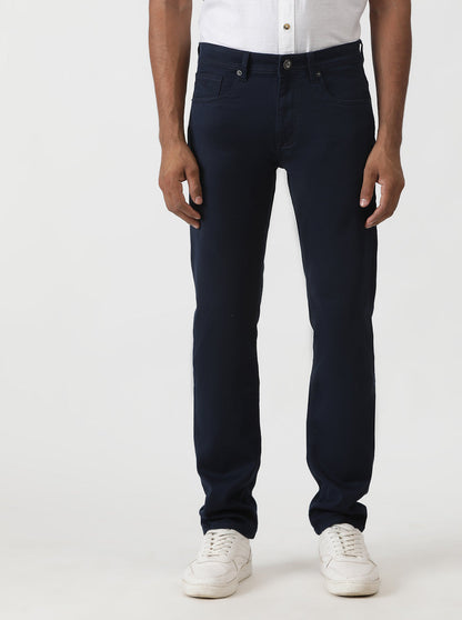 Navy Blue Dobby Slim Fit Jeans | Greenfibre