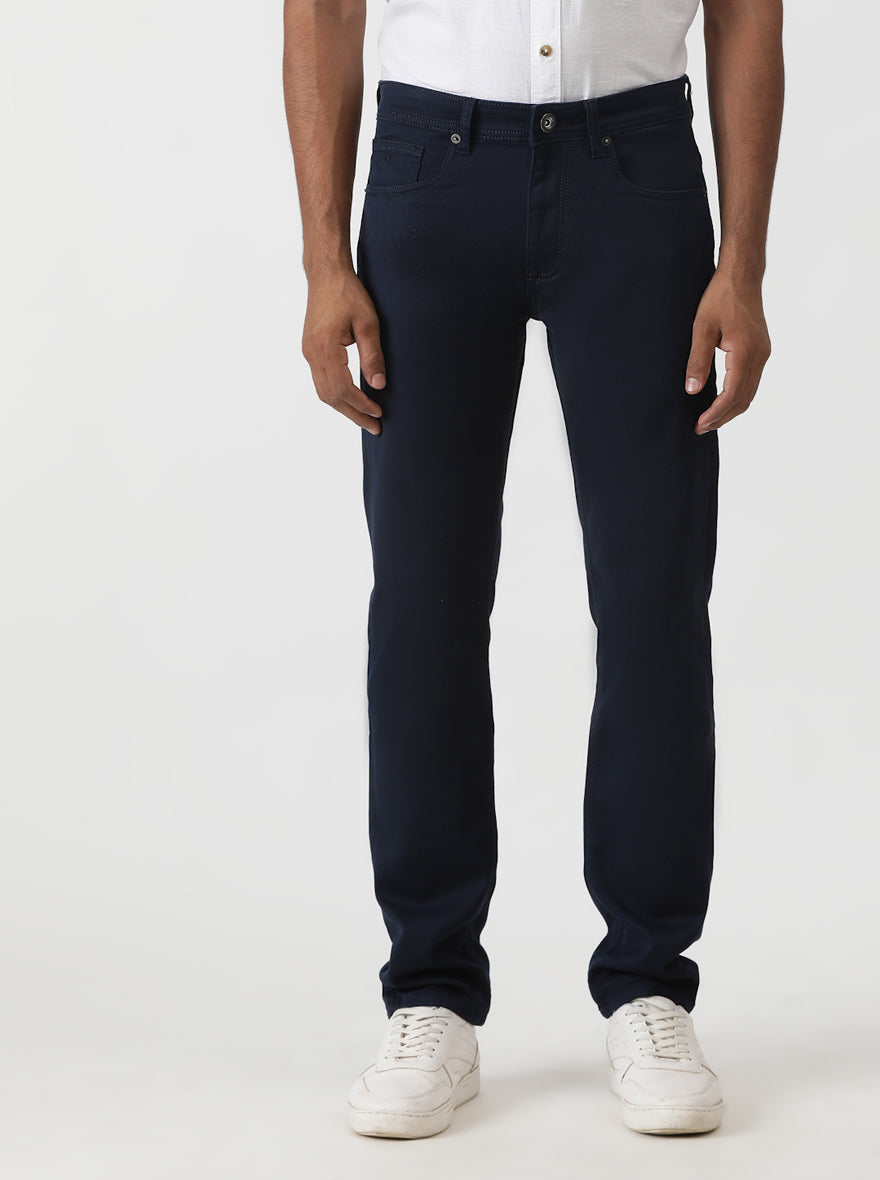 Navy Blue Solid Slim Fit Jeans | Greenfibre
