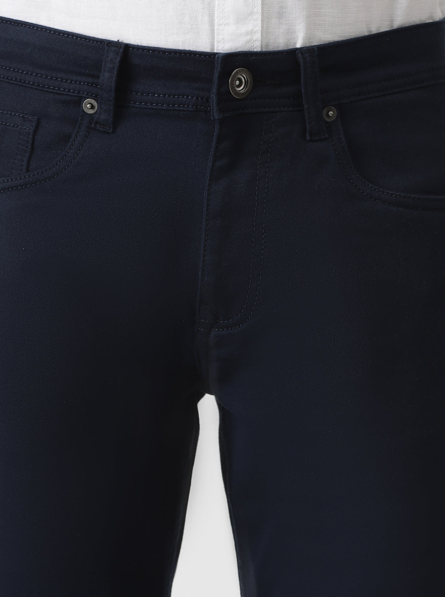 Navy Blue Dobby Slim Fit Jeans | Greenfibre