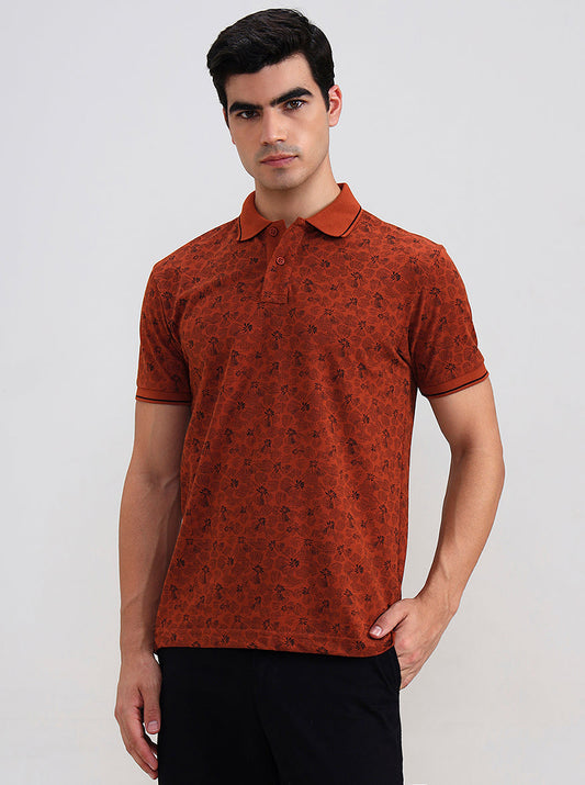 Rust Printed Slim Fit Polo T-Shirt | Greenfibre