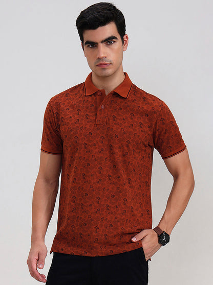Rust Printed Slim Fit Polo T-Shirt | Greenfibre