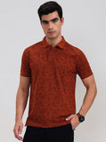 Rust Printed Slim Fit Polo T-Shirt | Greenfibre
