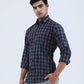 Navy Blue Checked Smart Fit Semi Casual Shirt | Greenfibre