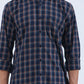Navy Blue Checked Smart Fit Semi Casual Shirt | Greenfibre