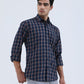 Navy Blue Checked Smart Fit Semi Casual Shirt | Greenfibre