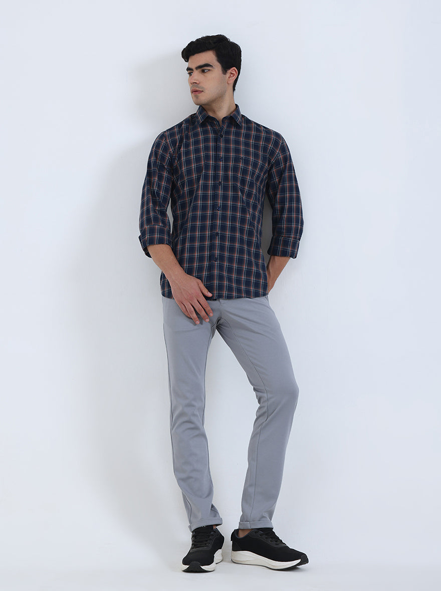Navy Blue Checked Smart Fit Semi Casual Shirt | Greenfibre