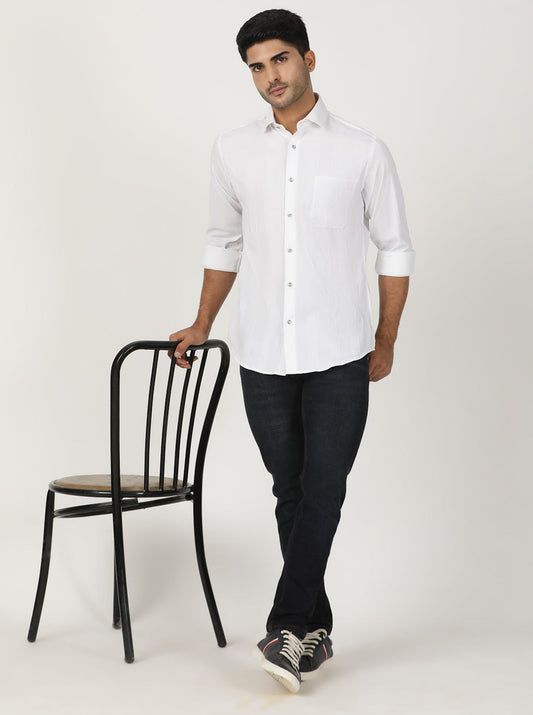 White Checked Slim Fit Party Wear Shirt | Greenfibre