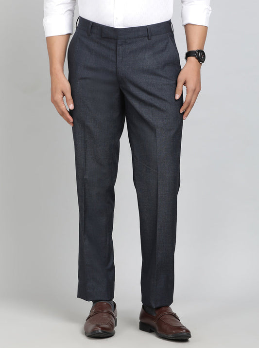 Blue Checked Slim Fit Formal Trouser | Greenfibre