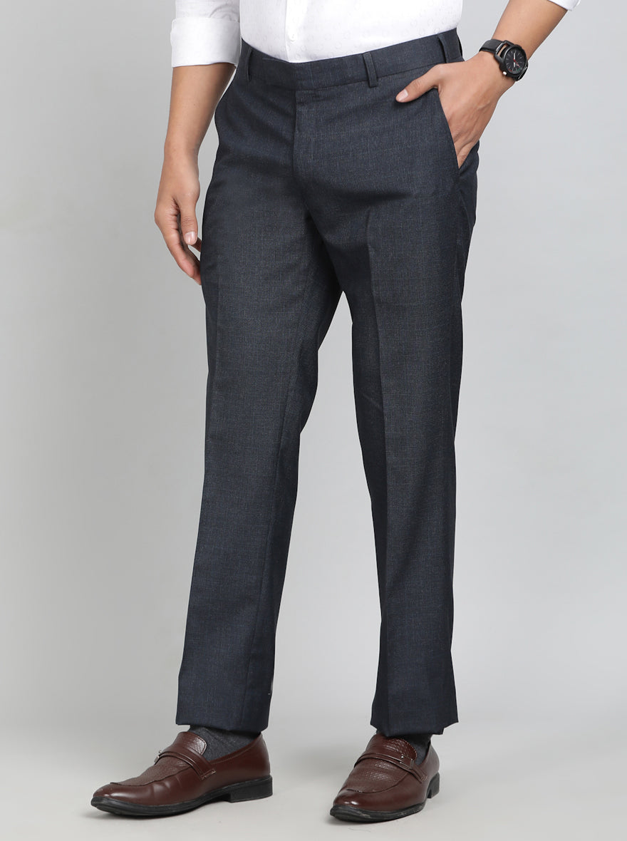 Blue Checked Slim Fit Formal Trouser | Greenfibre