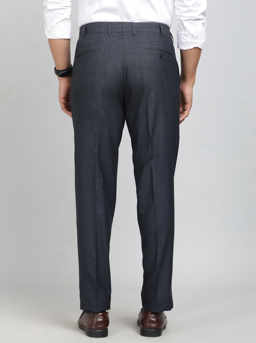 Blue Checked Slim Fit Formal Trouser | Greenfibre