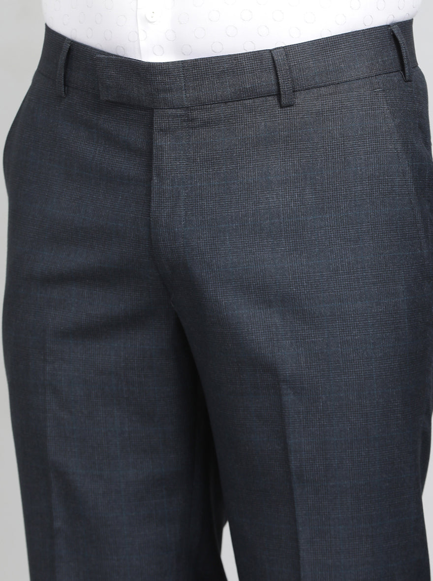 Blue Checked Slim Fit Formal Trouser | Greenfibre