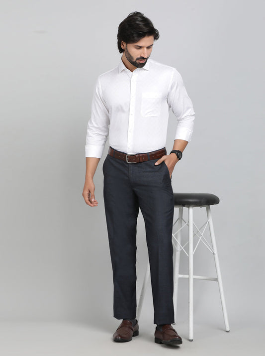 Blue Checked Slim Fit Formal Trouser | Greenfibre