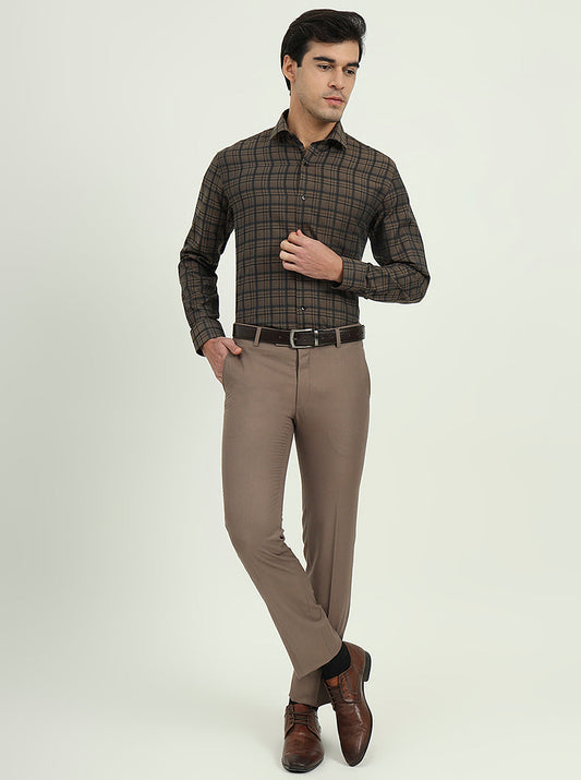 Brown Checked Slim Fit Formal Shirt | Greenfire