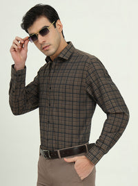 Brown Checked Slim Fit Formal Shirt | Greenfire