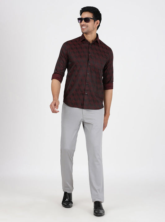 Maroon Printed Slim Fit Party Wear Shirt | Greenfibre