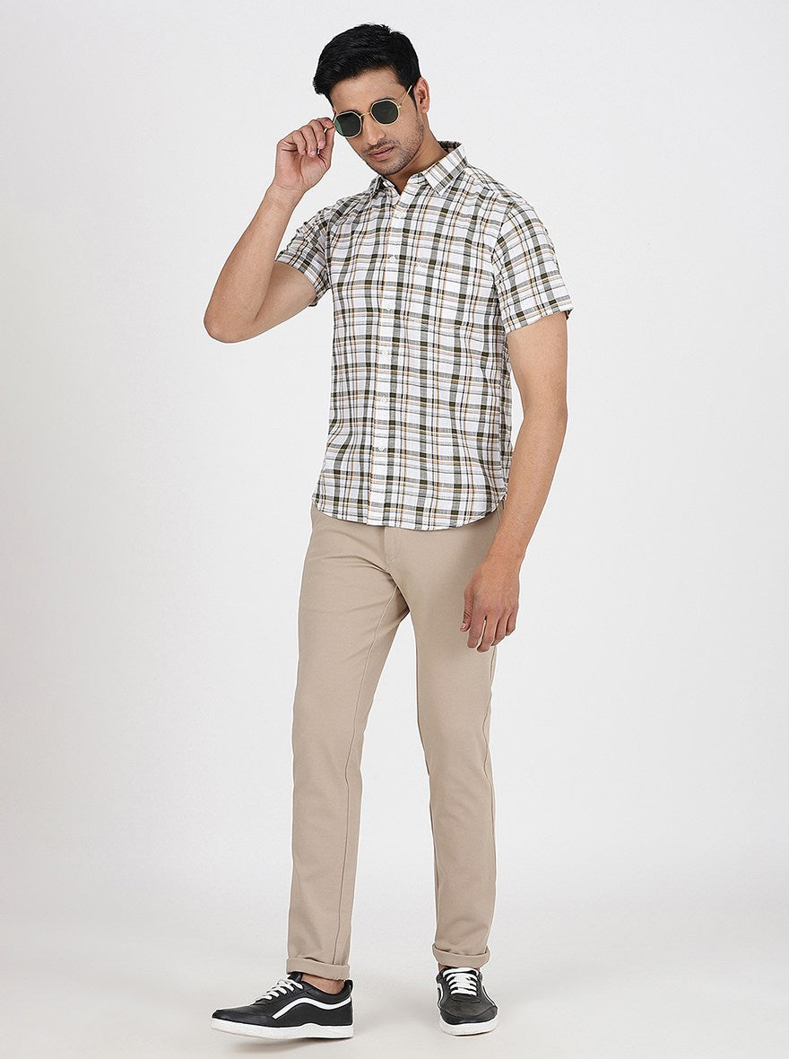 Green Checked Slim Fit Casual Shirt | Greenfibre