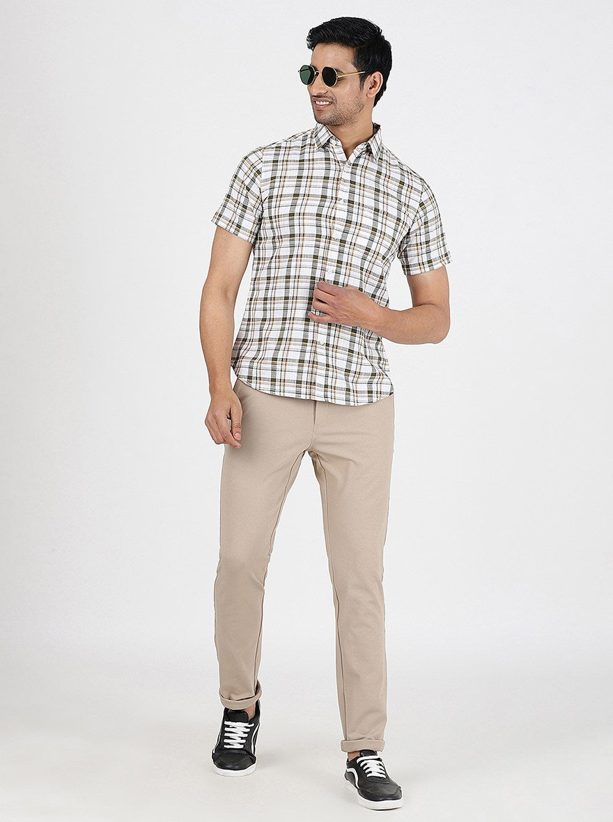 Green Checked Slim Fit Casual Shirt | Greenfibre