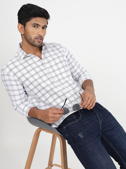 White Checked Smart Fit Semi Casual Shirt | Greenfibre