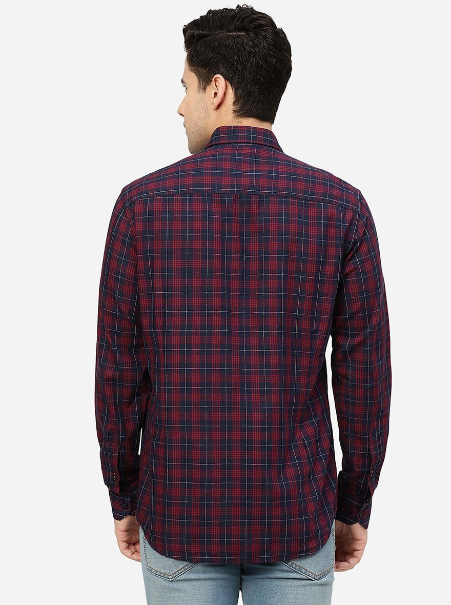 Blue & Red Checked Smart Fit Semi Casual Shirt | Greenfibre