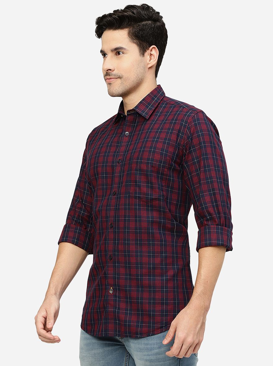 Blue & Red Checked Smart Fit Semi Casual Shirt | Greenfibre