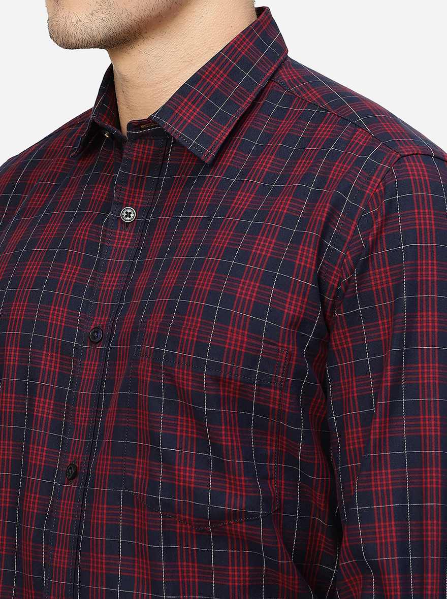 Blue & Red Checked Smart Fit Semi Casual Shirt | Greenfibre