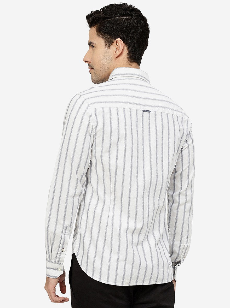 White Striped Slim Fit Casual Shirt | Greenfibre