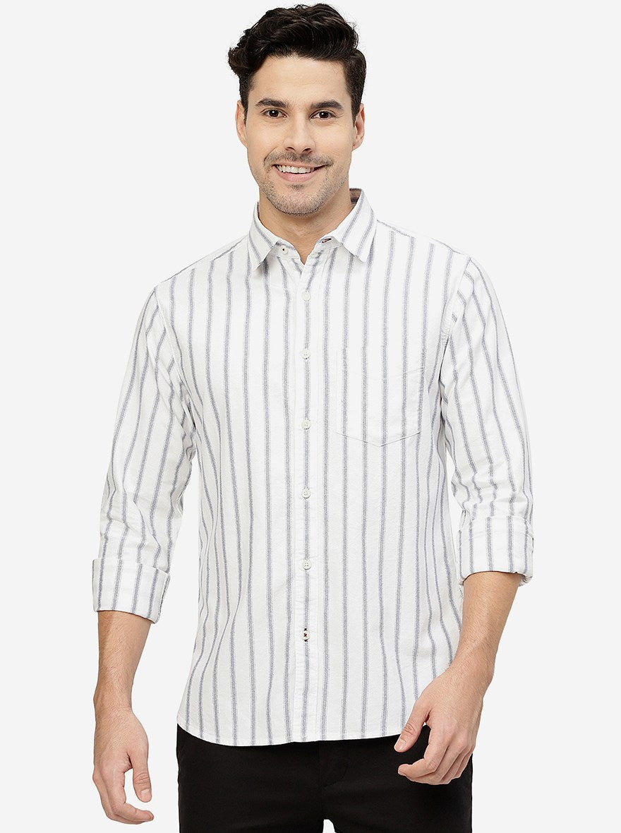 White Striped Slim Fit Casual Shirt | Greenfibre