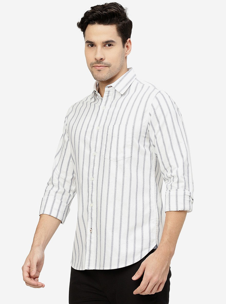 White Striped Slim Fit Casual Shirt | Greenfibre