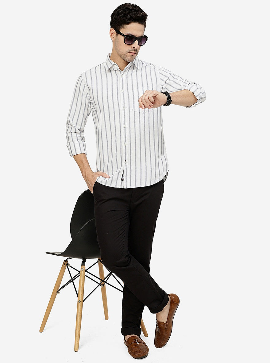 White Striped Slim Fit Casual Shirt | Greenfibre