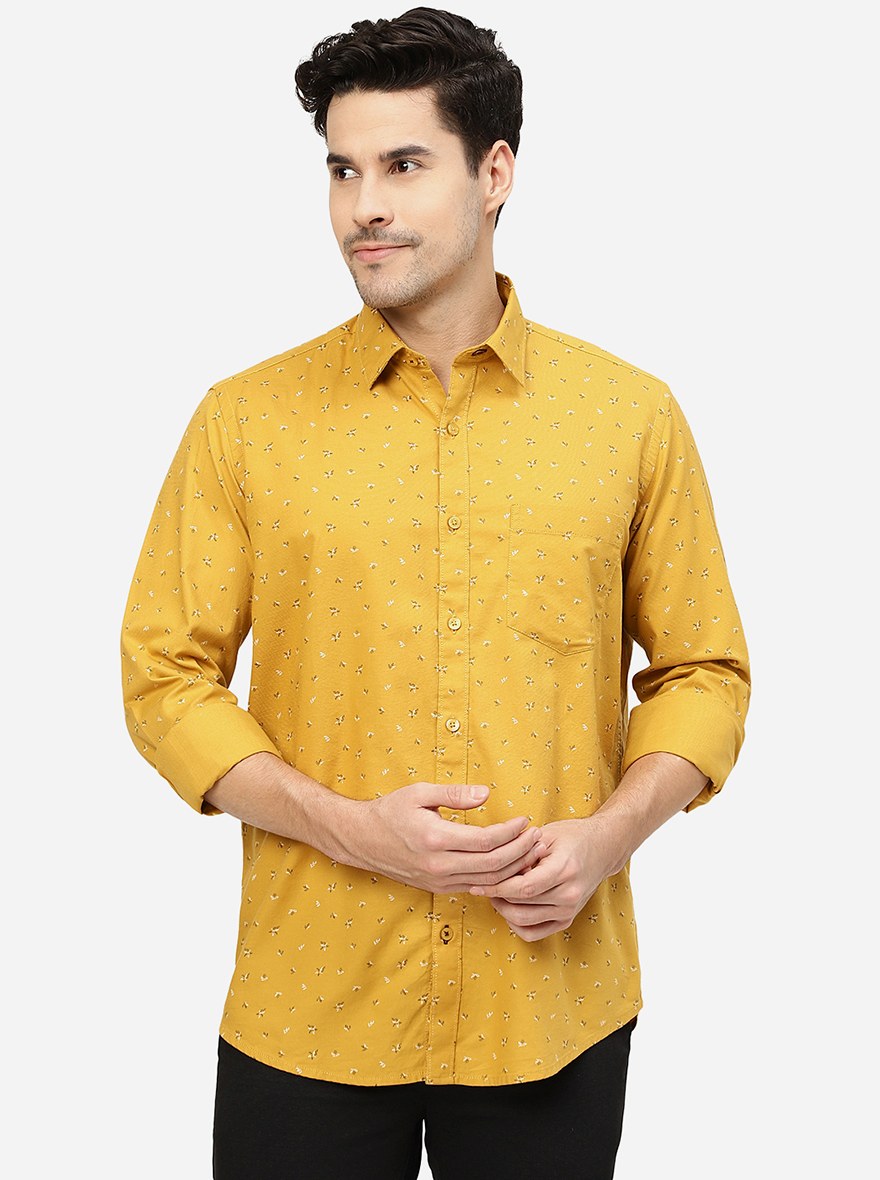 Mustard Yellow Solid Smart Fit Semi Casual Shirt | Greenfibre