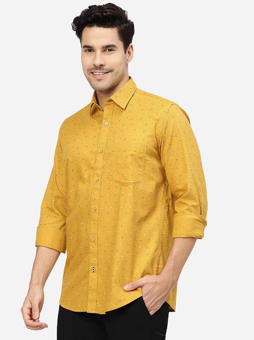 Mustard Yellow Solid Smart Fit Semi Casual Shirt | Greenfibre