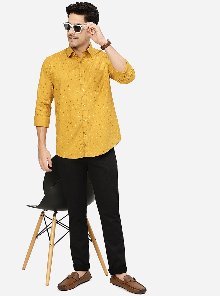 Mustard Yellow Solid Smart Fit Semi Casual Shirt | Greenfibre