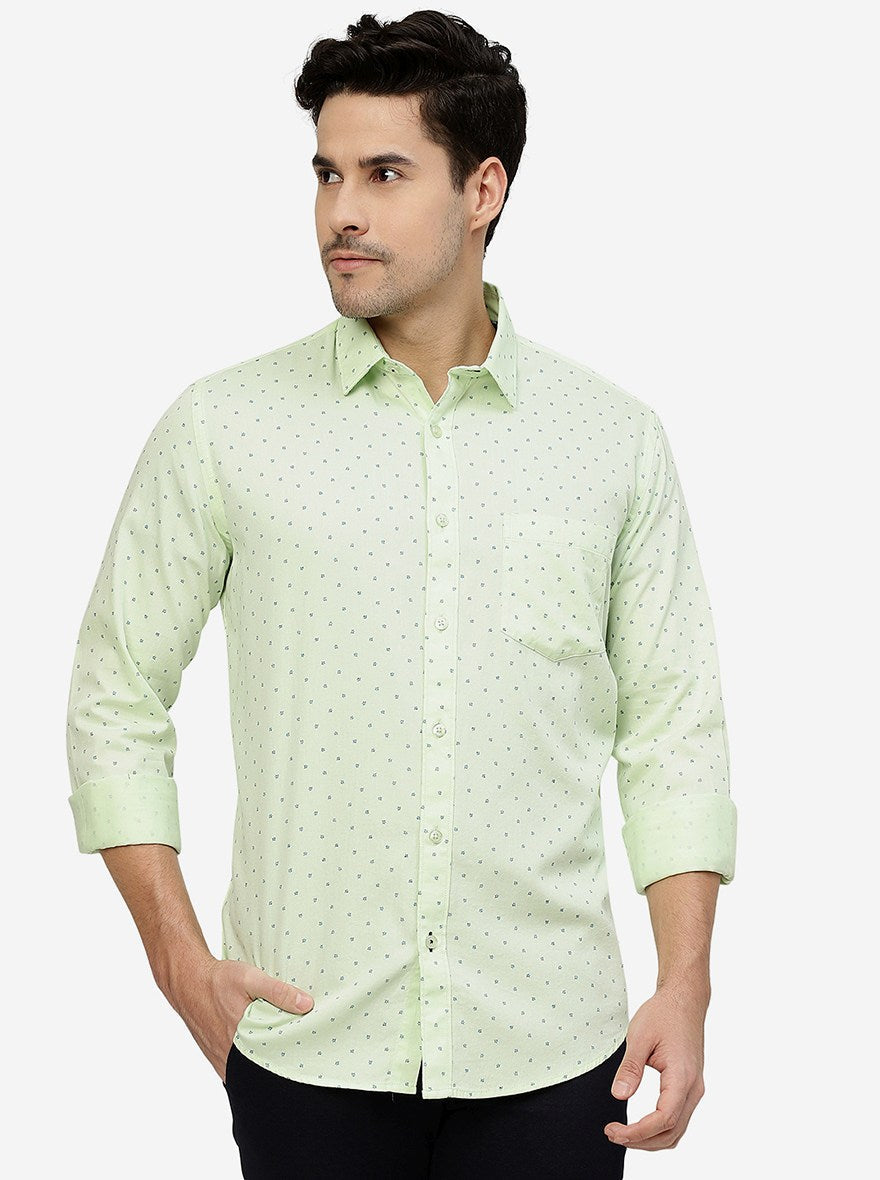 Mint Green Printed Smart Fit Semi Casual Shirt | Greenfibre