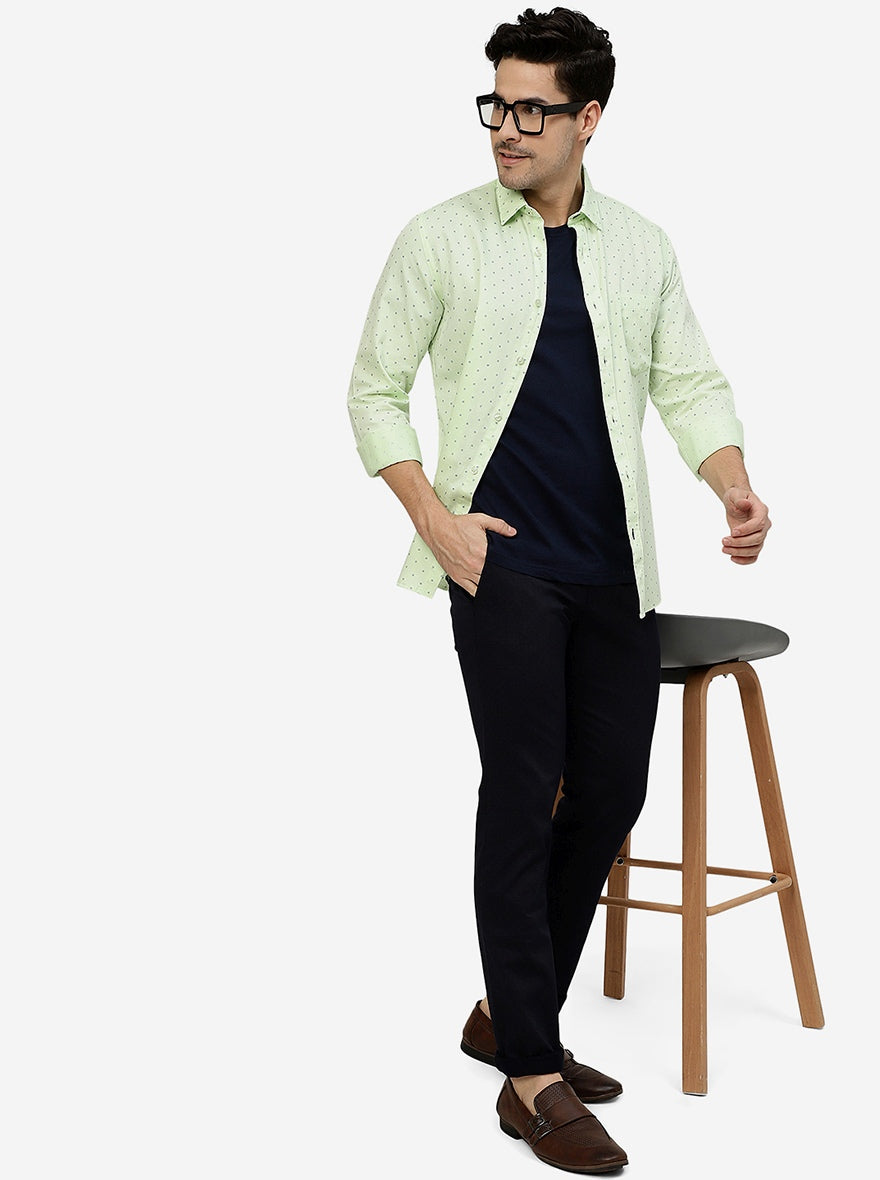 Mint Green Printed Smart Fit Semi Casual Shirt | Greenfibre