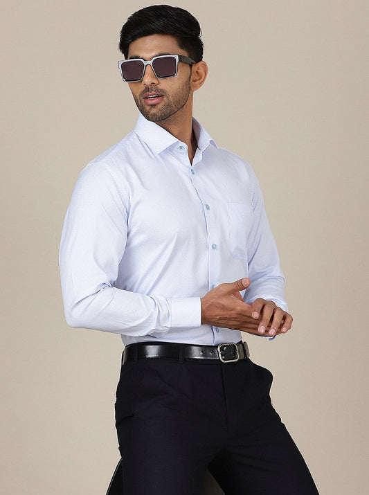 Light Blue Printed Slim Fit Formal Shirt | Greenfibre