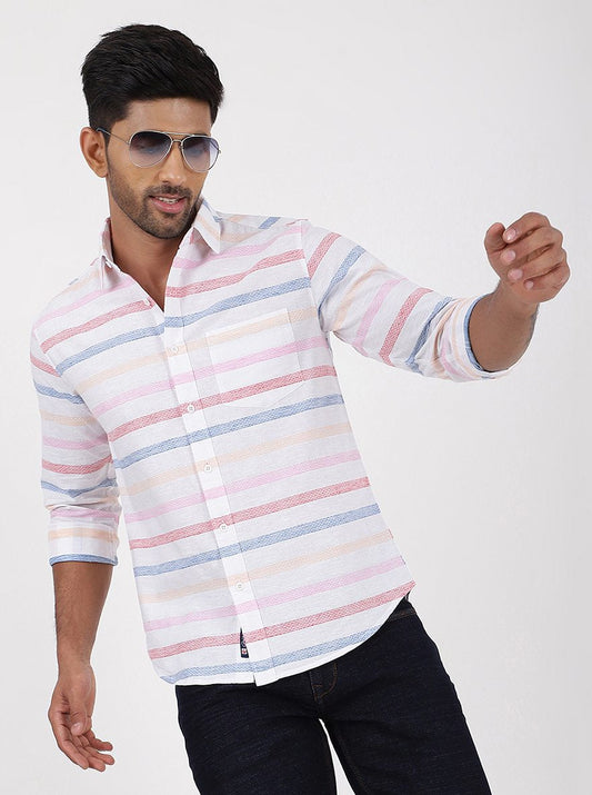 Pink Striped Slim Fit Casual Shirt | Greenfibre