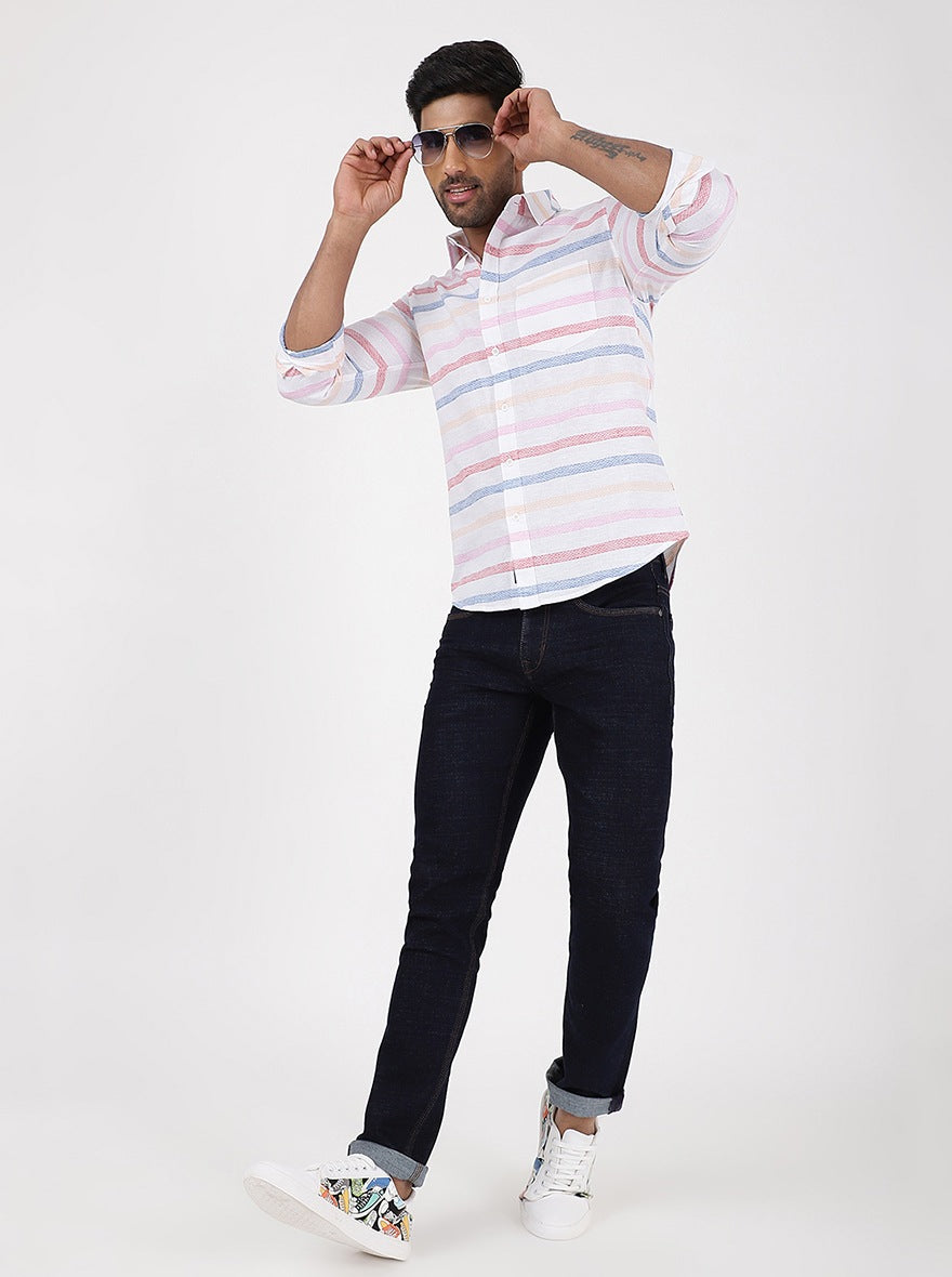 Pink Striped Slim Fit Casual Shirt | Greenfibre