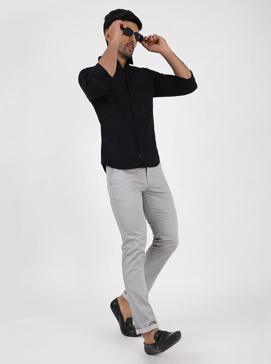 Light Grey Solid Super Slim Fit Casual Trouser | Greenfibre