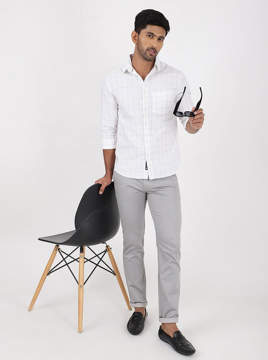 White Checked Slim Fit Casual Shirt | Greenfibre