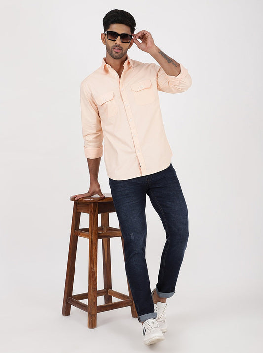 Orange Solid Slim Fit Casual Shirt | Greenfibre