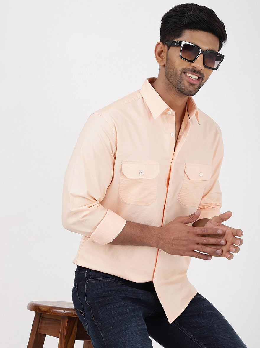 Orange Solid Slim Fit Casual Shirt | Greenfibre