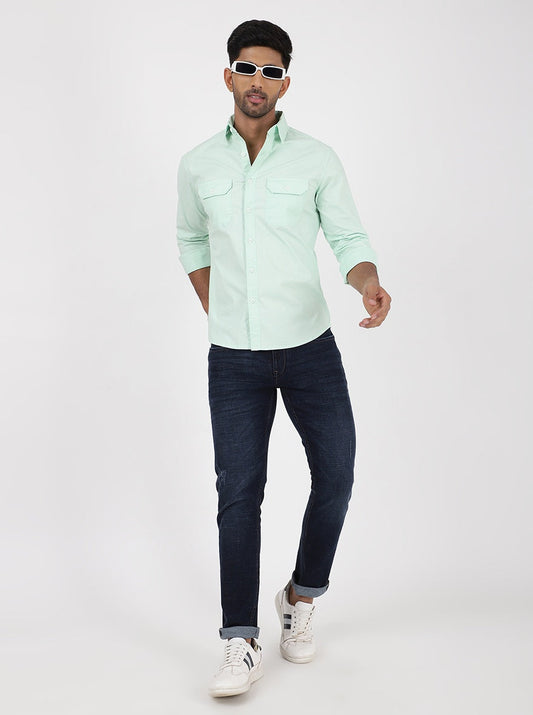 Light Green Solid Slim Fit Casual Shirt | Greenfibre