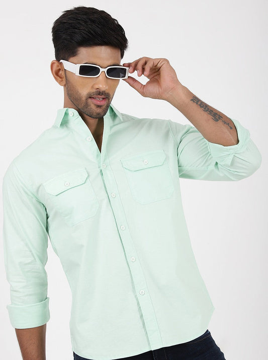 Light Green Solid Slim Fit Casual Shirt | Greenfibre