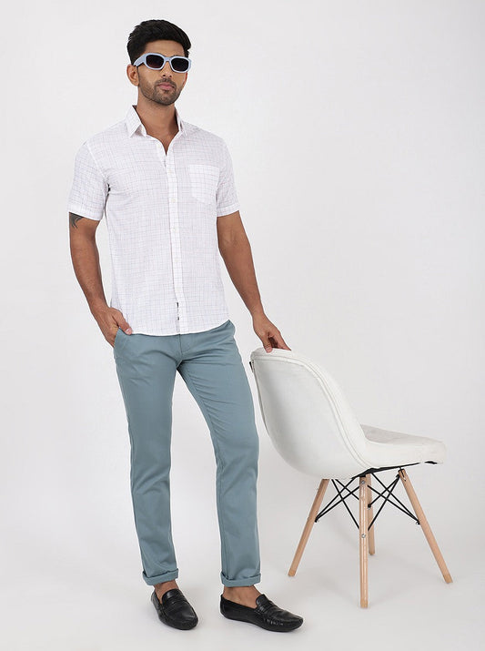 Light Blue Solid Super Slim Fit Casual Trouser | Greenfibre